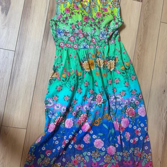 Johnny Was Green and Blue Floral Midi Dress - Picture 9 of 14